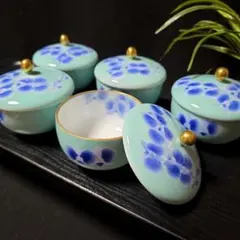 深川製磁　胡蝶蘭　汲出揃/蓋付湯呑　5客