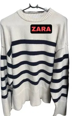 ZARA アイボリー ネイビー ストライプ ニット Sのサムネイル
