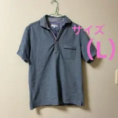 グレー ストライプ襟 ポロシャツ（L）