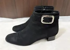 未使用級⭐️ 銀座かねまつ レザー　ショートブーツ 24cm 黒 サイドジップ 銀座かねまつ サイドジップ ショートブーツ 黒 レザー 24cm 美品