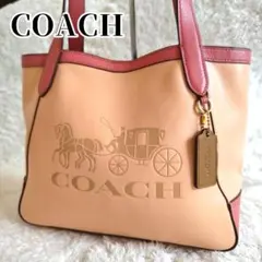 美品＊COACH コーチ C4063 レザー トートバッグ ピンク A4 大容量