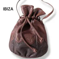 IBIZA　イビザ　ショルダーバッグ　巾着ポーチ　レザー　ブラウン　パッチワーク
