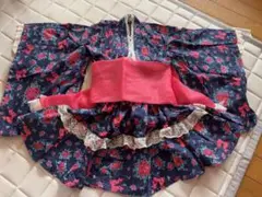 浴衣ドレス ネイビー ピンク 花柄 120cm