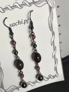 パープルビーズ ハンドメイドピアス