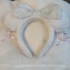 ディズニー　カチューシャ　ミニー　ホワイト　イヤリング　リボン