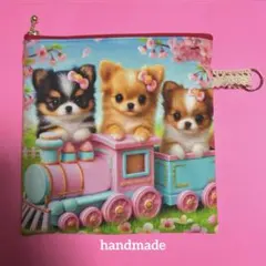 限定品❣️激レアパネル　お花見列車チワワ両面　フラットポーチ