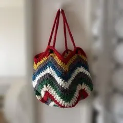 ハンドメイド マルチカラー クロシェ編み トートバッグ