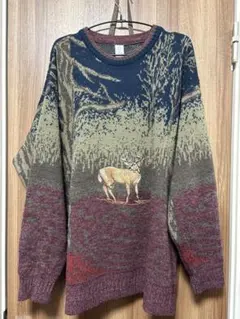 オーバーサイズニットセーター 鹿刺繍
