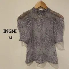 INGNI グレー 花柄レース 半袖トップス