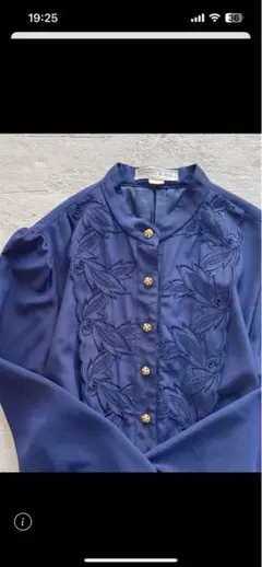 レトロ 花柄 刺繍入り 長袖 ロングワンピースフォーマルフリーサイズネイビー