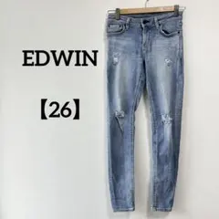 EDWIN 【26】ダメージデニム　ジーパン　ブルー　カジュアル　日本製　古着