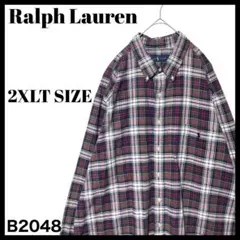 大きいサイズ ラルフローレン チェック柄 長袖ボタンダウンシャツ 赤 2XLT