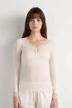 intimissimi モダール カシミヤ ウルトラライト ロング レースシャツ