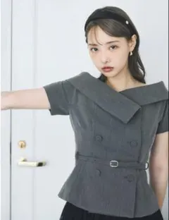 ポローラ polaura オフショルカラーダブルボタンジャケット 正規品