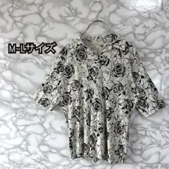 黒いバラ柄 半袖シャツ M-Lサイズ レディース