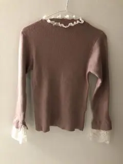 アクシーズファム　袖レースニット　ピンクベージュ