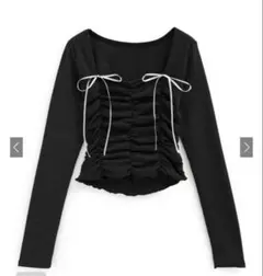 GRL ダブルリボンギャザーテレコリブカットソー［dk1265］