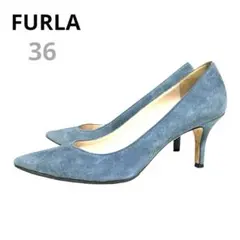 23cm FURLA フルラ パンプス ハイヒール スエード ブルー系 36