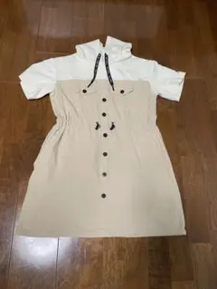 Fr.k Latte フード付き半袖XS ベージュ/ホワイト 150cm