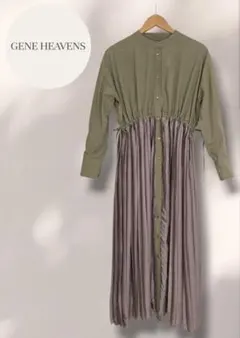 《訳有》GENEHEAVENS ミリタリー プリーツ シャツワンピース カーキ