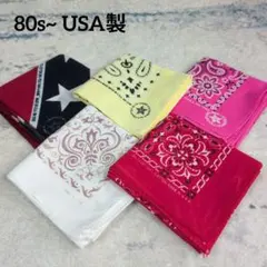 80s~ USA製 ヴィンテージ バンダナ 5枚セット 赤 黄 白 ピンク