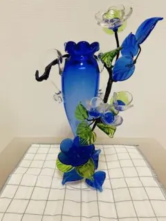 琉球ガラス風　花瓶 花柄装飾付き