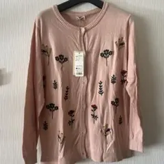 ピンク 花柄刺繍 カーディガン M