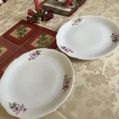 値下げ　花柄 波型の皿 2枚セット