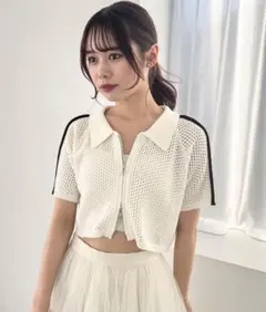 Heather メッシュラインZIPニット