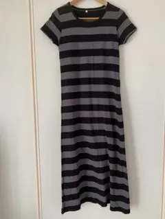 【美品】無印良品　ボーダー半袖ロングワンピース