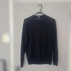 ユニクロ エクストラファインメリノクルーネックセーター L ブラック 毛100%