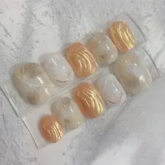 ネイルチップ ベリーショート ニュアンス 大理石 オレンジ