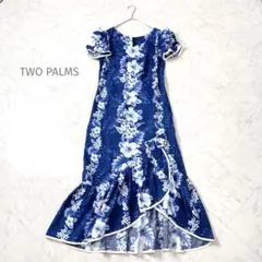 美品✨TWO PALMS ハワイアンワンピース フラダンス アロハ ブルー 花柄のサムネイル