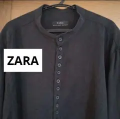 ZARA シャツ 長袖 ロング ヘンリーネック スリーピングMグランパ黒系メンズ
