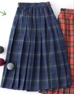 Samansa Mos2 グリーン系チェック柄プリーツスカート　FREE