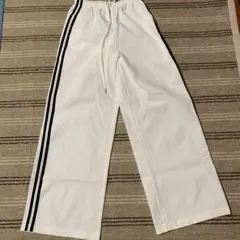 ホワイト ワークパンツ 黒ストライプ