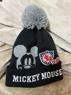ディズニー ニット帽 ミッキーマウス ブラック グレー ボンボン