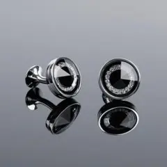 カフスボタン ラウンド シルバー・ブラック クリアジュエル カフリンクス 28