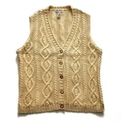 な*パ様 90s エディーバウアー ケーブル編み コットンニット　ベスト　カーデ