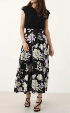 新品　rienda リエンダ　drawing flower コンビワンピース　F