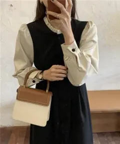 【美品】JUNOAHパフスリーブドッキングワンピース