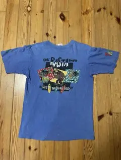 80sビンテージUSA製タウカンT&CバックプリントTシャツXL水色メンズ古着 
