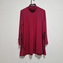 未使用に近い　ドゥクラッセ　ハイネック　チュニックワンピース　リボン付き　レッド