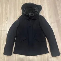 ネイビー ウール混合 ピーコート フード付き