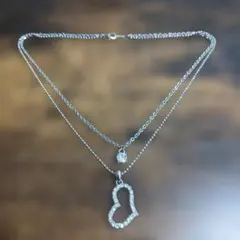 ２連ハート型クリスタルペンダントネックレス