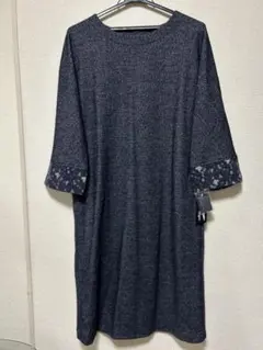 LesDeuxMagots大きいサイズL紺×レース袖ワンピース未使用♭6801