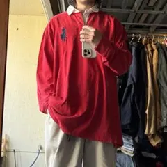 【圧巻XXL】ラルフローレン ビッグポニー ラガーシャツ 赤白 身幅71 00s