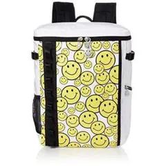 スマイリーフェイスリュック　白×スマイリーロゴ（イエロー）