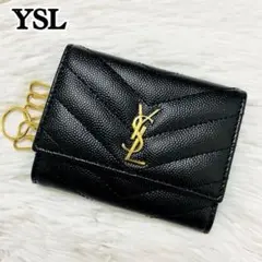 未使用級✨サンローラン キーケース 6連 キャビアスキン Vステッチ 黒 サンローランパリ Vステッチ レザー キーケース ブラック 736236