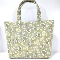 トートバッグ◆小さめ◆北欧草花柄　オリーブ